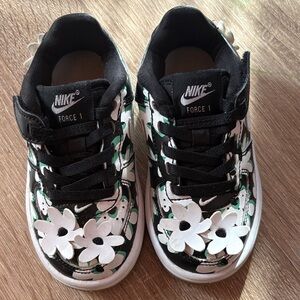 Nike Kids Sneakers - Black, White, and Green Floral